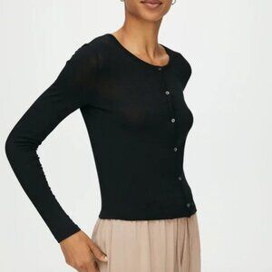 The Group by Babaton Kai Longsleeve Button-up Henley Black Size Small